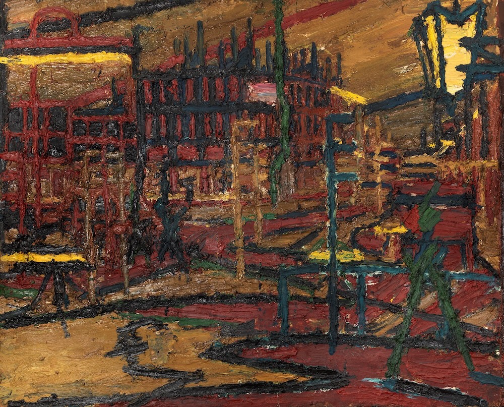 Frank Auerbach &lsquo;Mornington Crescent with the Statue of Sickert’s father in law, Cobden&rsquo; (1966)